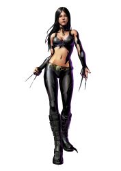  3d absurdres belt black_hair boots capcom choker claws halter_top halterneck highres jewelry marvel marvel_vs._capcom marvel_vs_capcom mori_toshiaki necklace official_art shinkiro tank_top x-23 x-men 