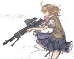  ahoge bad_id battle_rifle bipod blonde_hair female gun m14 m14_(upotte!!) panties_(pantsu-pirate) rifle scope skirt solo sweater_vest upotte!! weapon 