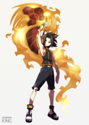  1boy amidamaru asakura_yoh bad_id bad_pixiv_id black_hair blue_eyes full_body hajime_(hajime-ill-1st) headphones highres male_focus shaman_king sword weapon 