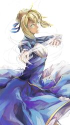  ahoge aleya artoria_pendragon_(fate) bad_id bad_pixiv_id blonde_hair dress fate/zero fate_(series) female green_eyes hair_ribbon invisible_air_(fate) photoshop_(medium) ribbon saber_(fate) solo wind 