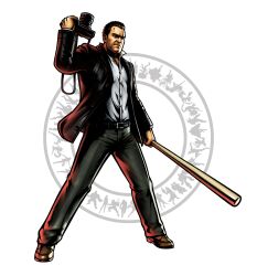  absurdres baseball_bat belt brown_hair camera capcom dead_rising frank_west highres jacket male male_focus marvel marvel_vs._capcom marvel_vs._capcom_3 marvel_vs_capcom marvel_vs_capcom_3 mori_toshiaki official_art shinkiro solo weapon 