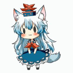  :3 animal_ears animated animated blue_hair blush bow chibi commentary_request dress ear_wiggle expressive_clothes female hat kamishirasawa_keine kemonomimi_mode long_hair rebecca_(keinelove) simple_background smile solid_circle_eyes solo tail tail_wagging touhou very_long_hair white_background 