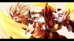  1boy agnimon armor bad_id bad_pixiv_id black_hair blue_eyes claws digimon digimon_(creature) digimon_frontier digivice fiery_wings fire gloves glowing goggles hat highres horns kanbara_takuya lemon_(wzcrybmi) letterboxed monster multiple_persona red_eyes short_hair spikes vritramon wings 