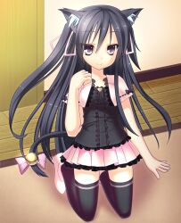  animal_ears bad_id bad_pixiv_id bell black_hair cat_ears cat_tail female long_hair ochinsama original photoshop_(medium) purple_eyes solo tail thighhighs 