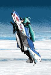  ahoge aircraft airplane american_flag commentary_request f-4_phantom_ii female fighter_jet flying hatsune_miku iranian_flag israeli_flag jet long_hair military military_vehicle rxjx solo union_jack vehicle_focus vocaloid 