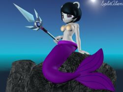  3d_(artwork) bear bra clothing digital_media_(artwork) female freedom_planet galaxytrail giant_panda hi_res looking_away mammal marine melee_weapon merfolk mermay neera_li pinup polearm pose seashell_bra sitting solo source_filmmaker_(artwork) split_form splitalien underwear weapon 