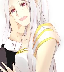  bad_id bad_pixiv_id emiya_kiritsugu fate/zero fate_(series) female hand_on_another&#039;s_face irisviel_von_einzbern irisviel_von_einzbern_(angel&#039;s_song) long_hair lowres red_eyes sooda tears white_hair 