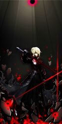  absurdres armor armored_dress artoria_pendragon_(fate) blonde_hair commentary_request dress excalibur_morgan_(fate) fate/stay_night fate_(series) female gauntlets highres holy_grail_(fate) mini-3298 saber_(fate) saber_alter solo sword weapon 