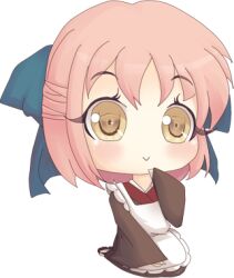  :&gt; apron artist_request blush chibi eyebrows female full_body half_updo kohaku_(tsukihime) long_sleeves looking_at_viewer lowres pink_hair ribbon seiza short_hair sitting sleeves_past_wrists solo tareme transparent_background tsukihime wide_sleeves yellow_eyes 