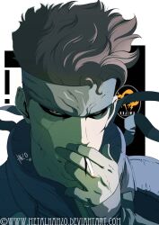  1boy bandana brown_hair cigarette gloves headband male_focus metal_gear_(series) metal_gear_solid metalhanzo photoshop_(medium) smoking sneaking_suit solid_snake solo upper_body 