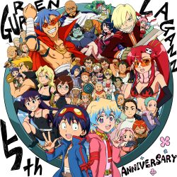  6+boys 6+girls adiane adjusting_eyewear ailac_coega animal_ears aqua_hair armor attenborough_cortitch ayanami_rei bald bandana bare_shoulders barinbo bathhouse_bunnygirls belt bikini bikini_top_only black_socks blonde_hair blue_eyes blue_hair blue_skin blush boota_(ttgl) breasts brown_hair cape cleavage closed_eyes collarbone colored_skin commentary_request corset cross-shaped_pupils crossed_legs cytomander darry_adai dayakka dress drill everyone extra eyepatch facial_hair fake_animal_ears fingerless_gloves fist_pump gabal_docker giha_village_chief gimmy_adai glasses gloves goggles goggles_on_head grin guame hair_ornament hair_over_one_eye hand_on_own_hip head_rest high_collar highres holding jewelry jogan kamina_(ttgl) kidd_coega kinon_bachika kittan_bachika kiyal_bachika kiyoh_bachika kneehighs leeron_littner leite_jokin lipstick long_hair looking_at_viewer lordgenome machete makeup makken medium_breasts multicolored_hair multiple_boys multiple_girls muscular navel necklace neon_genesis_evangelion nia_teppelin nipples nono_(top_wo_nerae_2!) old_coco one_eye_closed open_mouth orange_hair pink_hair playboy_bunny ponytail rabbit_ears red_eyes red_hair revision rossiu_adai shirt short_hair simon_(ttgl) sitting smile socks star-shaped_pupils star_(symbol) string_bikini striped_clothes striped_shirt supinosu swimsuit sword symbol-shaped_pupils tattoo tengen_toppa_gurren_lagann tetsukan thymilph top_wo_nerae_2! topless_male two-tone_hair v viral_(ttgl) waving weapon wrist_cuffs yoko_littner zoushi_kanai 