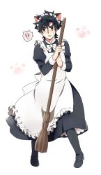  !? 1boy alternate_costume apron bad_id bad_pixiv_id black_eyes black_hair broom emiya_kiritsugu enmaided fate/zero fate_(series) machi_ojisan maid maid_headdress male_focus mary_janes pantyhose shoes solo 