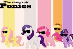  2012 applejack_(mlp) clothing cowboy_hat cutie_mark english_text equid equine eyewear female feral fluttershy_(mlp) friendship_is_magic hasbro hat headgear headwear horn horse mammal my_little_pony mythological_creature mythological_equine mythology pegasus pinkie_pie_(mlp) pony rarity_(mlp) reservoir_dogs sunglasses text twilight_sparkle_(mlp) unicorn what what_has_science_done wings 