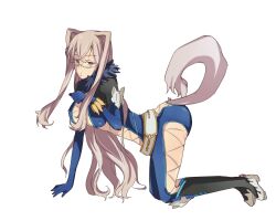  all_fours animal_ears belt bodysuit boots breasts brown_hair cat_ears cat_tail elbow_gloves female fur glasses gloves long_hair presa_(tales) preza purple_eyes tail tales_of_(series) tales_of_xillia 