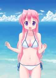  bad_id bad_pixiv_id bikini female highres isou_nagi long_hair lucky_star no_eyewear no_nose photoshop_(medium) pink_hair purple_eyes solo swimsuit takara_miyuki 