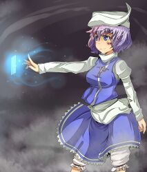  bloomers blue_eyes blush breasts card commentary_request female hat letty_whiterock light_purple_hair medium_breasts scarf short_hair skirt smile solo spell_card touhou underwear yet_you 