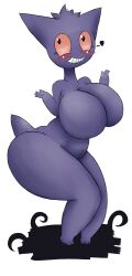  big_breasts blush breasts female generation_1_pokemon gengar ghost grin heart_symbol hi_res huge_breasts huztar nintendo nude pokemon pokemon_(species) simple_background smile solo spirit 