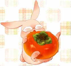  animal_focus animalization bad_id bad_pixiv_id barnaby_brooks_jr. eating food food_focus food_on_face fruit mochi_mocchi no_humans persimmon rabbit solo tiger_&amp;_bunny 