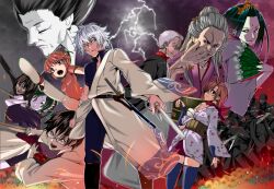  6+boys 6+girls bad_id bad_pixiv_id breasts catherine_(gintama) closed_eyes doromizu_jirochou doromizu_pirako electricity expressionless gintama glasses grey_hair hadanugi_dousa highres japanese_clothes jitte kagura_(gintama) kimono knife kujaku_hime_kada lightning lightning_bolt_symbol medium_breasts multiple_boys multiple_girls old old_woman open_clothes open_kimono otose pale_skin photoshop_(medium) saigou_tokumori sakata_gintoki shimura_shinpachi short_hair small_breasts tama_(gintama) tanaka_deshirittoru tunic weapon 