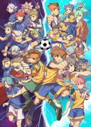  6+boys bad_id bad_pixiv_id ball blue_eyes blue_hair brown_hair crossover dual_persona endou_mamoru everyone eyepatch fei_rune fubuki_shirou fudou_akio gloves goalkeeper goggles goggles_on_head gouenji_shuuya green_hair hair_over_one_eye hamano_kaiji hayami_tsurumasa headband highres inazuma_eleven inazuma_eleven_(series) inazuma_eleven_go inazuma_eleven_go_chrono_stone inazuma_japan kageyama_hikaru kariya_masaki kazemaru_ichirouta kidou_yuuto kirino_ranmaru kiyama_hiroto kudou_akira kurama_norihito lightning_bolt_symbol long_hair matsukaze_tenma midorikawa_ryuuji multiple_boys nishiki_ryouma nishizono_shinsuke orange_eyes pink_hair ponytail raimon raimon_soccer_uniform red_hair sakuma_jirou shindou_takuto short_hair soccer_ball soccer_uniform sportswear tachimukai_yuuki telstar tsunami_jousuke tsurugi_kyousuke twintails utsunomiya_toramaru wonderbat yellow_eyes 