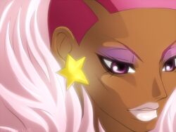  1boy commentary_request dark-skinned_male dark_skin earrings eyelashes hiro_82 jewelry lipstick makeup male_focus nathan_seymour parody pink_eyes pink_hair solo star_(symbol) star_earrings style_parody tiger_&amp;_bunny uta_no_prince-sama 