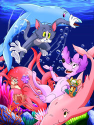  3:4 absurd_res anthro arm_tuft big_eyes black_eyes black_nose blue_body blue_fur blue_skin brown_body brown_fur bubble bulldog canid canine canis cephalopod cetacean closed_eyes coleoid collar collar_only detailed detailed_background dipstick_limbs dipstick_tail diving_mask dolphin domestic_cat domestic_dog echinoderm echinozoan eyelashes felid feline felis female feral fur gesture grass green_eyes group hair hand_tuft happy hi_res holding_another holding_breath holding_person hug interspecies jerry_mouse looking_at_another looking_at_partner looking_at_viewer looking_down looking_up love male male/female mammal marine markings mask mastiff metro-goldwyn-mayer mollusk molosser mostly_nude mouse murid murine neck_markings nude oceanic_dolphin octopodiform octopus on_model on_top on_top_of otakukamihowl pink_body pink_ears pink_skin plant poodle pupils purple_body purple_fur purple_hair red_body red_eyes red_skin riding riding_on_back rock rodent romantic romantic_couple sabrina_(tom_and_jerry) scuba scuba_diver scuba_diving scuba_fins scuba_gear scuba_suit scuba_tank sea sea_urchin signature smile spike_bulldog spiked_collar spikes swimming tail tail_markings tail_tuft tan_body tan_fur teeth teeth_showing tentacle thomas_cat tom_and_jerry toothed_whale tuft unavailable_at_source underwater water waving waving_at_viewer waving_hand whiskers white_body white_fur yellow_sclera 