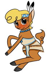  accessory american_bison beads bison blush bovid bovine clothing digital_media_(artwork) dress feathers female feral friendship_is_magic hasbro headband hooves kloudmutt little_strongheart_(mlp) mammal my_little_pony solo tail young young_female young_feral 