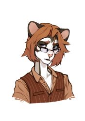  anthro australian_possum brown_hair clothing dress_shirt eyewear finian_wren fur glasses grey_body grey_fur hair hi_res lausig male mammal marsupial petaurid portrait shaggy_hair shirt solo sugar_glider topwear vest 