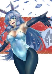  ;d alt_text animal_ears aqua_eyes armpits assault_lily banshouya_ena bare_shoulders black_gloves black_pantyhose blush breasts card cleavage commentary confetti covered_navel cowboy_shot elbow_gloves fake_animal_ears fake_tail female gloves grey_hair hair_ribbon hairband hands_up highres hundred_brazil joker_(playing_card) large_breasts leotard long_hair looking_at_viewer one_eye_closed outstretched_arms pantyhose playboy_bunny playing_card purple_ribbon rabbit_ears rabbit_tail red_background ribbon sidelocks smile solo standing strapless strapless_leotard streamers tail teeth tress_ribbon two-tone_background upper_teeth_only very_long_hair white_background white_hairband white_leotard 