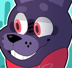  animatronic anthro black_nose blue_background blush bonnie_(fnaf) bow close-up eyebrows five_nights_at_freddy&#039;s hi_res icon lagomorph leporid looking_aside machine male mammal pink_eyes purple_body rabbit reaction_image robot simple_background snazzamazing solo teeth video_games 