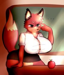  absurd_res big_breasts bottomwear breasts canid canine clothing exposure_variation eyewear female fox furgonomics glasses grace_(floa) hi_res huge_breasts mammal mature_female penelopisspiss skirt solo tail tail_through_skirt teacher thick_thighs tight_clothing wide_hips 