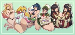  6+girls absurdres adapted_costume ass ass_focus asymmetrical_docking barefoot bikini black_bikini black_hair blonde_hair blue_eyes blue_hair blush book breast_awe breast_press breast_rest breasts brown_eyes brown_hair cape choker cleavage commentary cropped_legs crown ear_piercing earrings english_commentary feet glasses gloves green_background green_cape grin guildmarm_(monster_hunter) hat highres hinata_aki hinoa holding holding_book huge_ass jewelry keroro_gunsou kitagawa_marin kneeling large_breasts legs leotard lipstick long_hair looking_at_breasts looking_at_viewer makeup mario_(series) mario_kart mature_female minoto monster_hunter_(series) monster_hunter_4 monster_hunter_rise multiple_girls nail_polish navel open_book open_mouth piercing pointy_ears ponytail princess_peach puffy_sleeves race_queen red_eyes riz semi-rimless_eyewear siblings sidelocks simple_background smile solo sono_bisque_doll_wa_koi_wo_suru swimsuit thick_thighs thighs toenail_polish toenails toes twins under-rim_eyewear v 