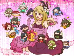  6+boys 6+girls :3 ahoge akamatsu_kaede alternate_costume amami_rantaro android animal antenna_hair aqua_hat aqua_shirt aqua_wings bare_arms bare_legs bare_shoulders barefoot beetle belt belt_buckle birthday_cake black-framed_eyewear black_eyes black_hair black_mask blonde_hair blue_dress blue_flower blue_hair blue_hat blue_shirt blue_wings blunt_ends blush_stickers bodysuit bodysuit_under_clothes bouquet bow bowtie braid breasts brown_belt brown_bodysuit brown_hair buckle bug butterfly buttons cake chabashira_tenko chibi choker cleavage closed_eyes collared_shirt commentary_request covered_mouth crossed_arms danganronpa_(series) danganronpa_v3:_killing_harmony dark-skinned_female dark_skin dated dress ear_piercing earrings elbow_gloves english_text everyone eyelashes facial_hair fairy fairy_wings feather_hair_ornament feathers flower flying flying_sweatdrops food frilled_dress frills fruit full_body gift glasses gloves goatee gokuhara_gonta gown gradient_background green_bow green_hair green_hat green_shirt green_tunic green_wings grey_bodysuit grey_dress grey_hair grey_hairband grey_pants grey_shirt grey_shorts grey_wings hair_between_eyes hair_flower hair_ornament hair_over_one_eye hair_scrunchie hairband hairbow halter_dress halterneck hands_on_own_cheeks hands_on_own_face happy happy_birthday harukawa_maki hat holding holding_animal holding_bouquet holding_flower holding_gift hoshi_ryoma icing iruma_miu jewelry k1-b0 kneeling large_breasts layered_dress leaf leaning_forward light_blush long_dress long_hair long_sleeves looking_at_another low_twin_braids low_twintails mask messy_hair mini_hat mole mole_under_eye mole_under_mouth momota_kaito mouth_mask multiple_boys multiple_girls multiple_piercings music_stand napkin oma_kokichi open_mouth outstretched_arms oversized_animal oversized_flower pale_skin pants piercing pink_background pink_dress pink_flower pink_wings ponytail purple_bow purple_bowtie purple_choker purple_dress purple_eyes purple_gloves purple_hair purple_hat purple_pants purple_vest purple_wings red_dress red_flower red_scrunchie red_wings round_eyewear saihara_shuichi scrunchie shinguji_korekiyo shirogane_tsumugi shirt short_dress shorts sidelocks sitting smile solid_oval_eyes sparkle spiked_hair starry_background straight_hair strapless strapless_dress strawberry stud_earrings thick_eyebrows tojo_kirumi torn_clothes torn_shirt trembling triangle_mouth twin_braids twintails vest vest_partially_removed wavy_hair white_eyes white_flower wings yellow_butterfly yellow_dress yellow_flower yellow_wings yonaga_angie yumaru_(marumarumaru) yumeno_himiko zipper zipper_pull_tab 