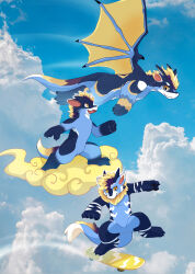  anthro chibi cloud dragon flying hi_res invalid_tag male mythological_creature mythological_scalie mythology parallel race rain_dragon saladerg scalie skateboard solar solaris solaris_dragon storm_dragon sun teryx teryx_commodore vehicle wings 