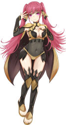  absurdres alternate_costume bodystocking breasts cleavage commentary commission cosplay covered_navel english_commentary female fire_emblem fire_emblem:_three_houses fire_emblem_fates highres hilda_valentine_goneril long_hair looking_at_viewer medium_breasts nui_gurumi ophelia_(fire_emblem) ophelia_(fire_emblem)_(cosplay) pink_eyes pink_hair simple_background solo toenails toes tongue tongue_out twintails white_background 