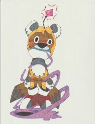  2_tails absurd_res ambiguous_gender antennae_(anatomy) anthro canid canine clothing creepy doll footwear fox gloves handwear hi_res inkheartart looking_at_viewer mammal multi_tail sega shoes solo sonic_the_hedgehog_(series) stitch_(sewing) tail tails_doll traditional_media_(artwork) 