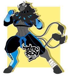  anthro armwear black_body black_fur blue_eyes bottomwear clothing female fur generation_9_pokemon hi_res horn legwear muscular nintendo paldean_form paldean_tauros paldean_tauros_(aqua_breed) pants pokemon pokemon_(species) regional_form_(pokemon) simple_background solo tail tattoorexy 