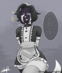  1boy 7n7o anthro artist_signature big_ass big_butt big_thighs black_hair black_tail bunny_mask dialogue english_text femboy furry gay hand_behind_back hands_behind_back long_gloves maid maid_headdress maid_outfit maid_uniform mask masked masked_male mentioned_master msumiyoshi msumiyoshi_mask oc roblox roblox_avatar self_upload shy shy_smile simple_background solo speech_bubble sumiyoshi sumiyoshi_human_oc talking_to_viewer text thick_thighs thighhighs thighs white_body white_gloves white_skin 