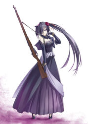  bad_id bad_pixiv_id bangle black_dress black_footwear bolt_action bracelet breasts cleaning_rod dress elbow_gloves female flower frilled_dress frills full_body gloves gradient_dress gun gun_sling hair_flower hair_ornament hair_over_one_eye jewelry long_dress long_hair mosin-nagant multicolored_background original pleated_dress ponytail purple_background purple_dress rifle small_breasts solo standing tomo_(machinemess) very_long_hair weapon white_background 