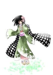  black_hair blush commentary_request female green_kimono japanese_clothes kimono lorentzca solo xxxholic zashiki-warashi zashiki-warashi_(xxxholic) 