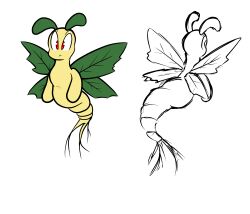  2022 absurd_res ambiguous_gender digital_media_(artwork) dryad eyebrows flying front_view hi_res leaf leaf_wings model_sheet mouth_closed rear_view red_eyes simple_background solo toony virmir white_background white_sclera wings yellow_body 