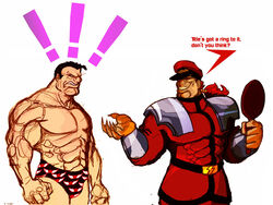  2boys angry briefs capcom cosplay costume_switch gouki grin hat mirror multiple_boys simple_background smile street_fighter street_fighter_ii underwear vega white_background 