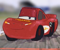  ambiguous_gender animate_inanimate car cars_(disney) digital_media_(artwork) dire_car dire_machine dire_vehicle disney lightning_mcqueen living_car living_machine living_vehicle machine meertak not_furry pixar smile solo tire vehicle windshield_eyes 