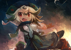  absurdres breasts female gloves green_hair green_hat hair_between_eyes hat highres kaamin_(mariarose753) long_sleeves made_in_abyss multicolored_hair oerba_yun_fang open_mouth prushka red_eyes short_hair skirt solo sparkle two-tone_hair white_hair 