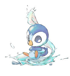  2019 ambiguous_gender feral generation_4_pokemon hi_res ketchup_coke nintendo piplup pokemon pokemon_(species) simple_background sitting solo tagme water 