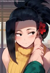  ai_eyes ai_generated cute erotic_nansensu flower izuku_midoriya momo_yaoyorozu my_hero_academia teenager 