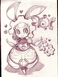  2016 ambiguous_gender anthro blush female generation_1_pokemon generation_5_pokemon generation_7_pokemon graphite_(artwork) group heart_eyes heart_symbol klink legendary_pokemon magearna magnemite magnet monochrome nintendo paroro parororo pencil_(artwork) pokemon pokemon_(species) solo_focus traditional_media_(artwork) 