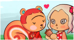  aluxander01 animal_crossing anthro blush closed_eyes clothing duo eyebrows female flower food fruit grass_field grey_eyes grey_hair hair hazel_(animal_crossing) heart_symbol human jacket mammal nintendo nut_(fruit) pattern_clothing pattern_topwear plant red_clothing red_hair red_jacket red_topwear rodent round_ears sciurid short_hair smile spots spotted_clothing spotted_topwear swirl_pattern topwear tree_squirrel unibrow villager_(animal_crossing) wavy_hair 