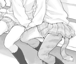  2013 anthro archived_source bottomwear clothed clothing digital_media_(artwork) duo felid feline footwear fur greyscale kikurage legwear mammal monochrome school_uniform skirt socks topwear uniform 