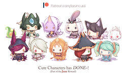  6+girls ahri_(league_of_legends) animal_ears aqua_hair artist_name beancurd black_cape black_eyes black_hair black_hat black_skirt blue_dress blush_stickers cape chibi colored_skin commentary doll dress green_eyes grey_hair hair_over_one_eye hat headpiece heart hood horns knife kog&#039;maw league_of_legends leblanc_(league_of_legends) leona_(league_of_legends) miss_fortune_(league_of_legends) multiple_girls nami_(league_of_legends) orange_hair patreon_logo patreon_username pink_hair pirate_hat pointy_ears ponytail purple_hair purple_skin red_eyes red_hair riven_(league_of_legends) shield single_horn skirt sona_(league_of_legends) soraka_(league_of_legends) sword tabard twintails watermark weapon web_address white_hair xayah yellow_eyes zac_(league_of_legends) 